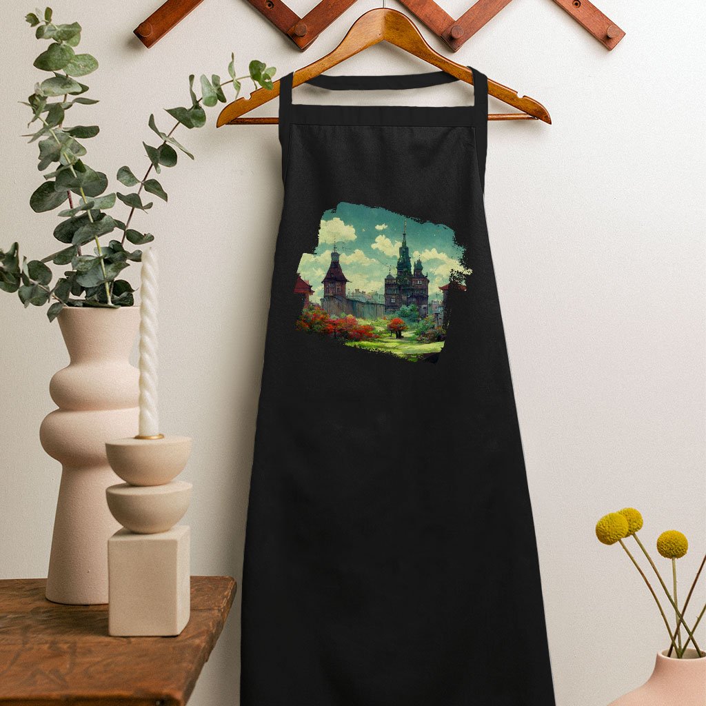 Cartoon City Art Apron - Anime Cooking Apron - Landscape Apron for Women