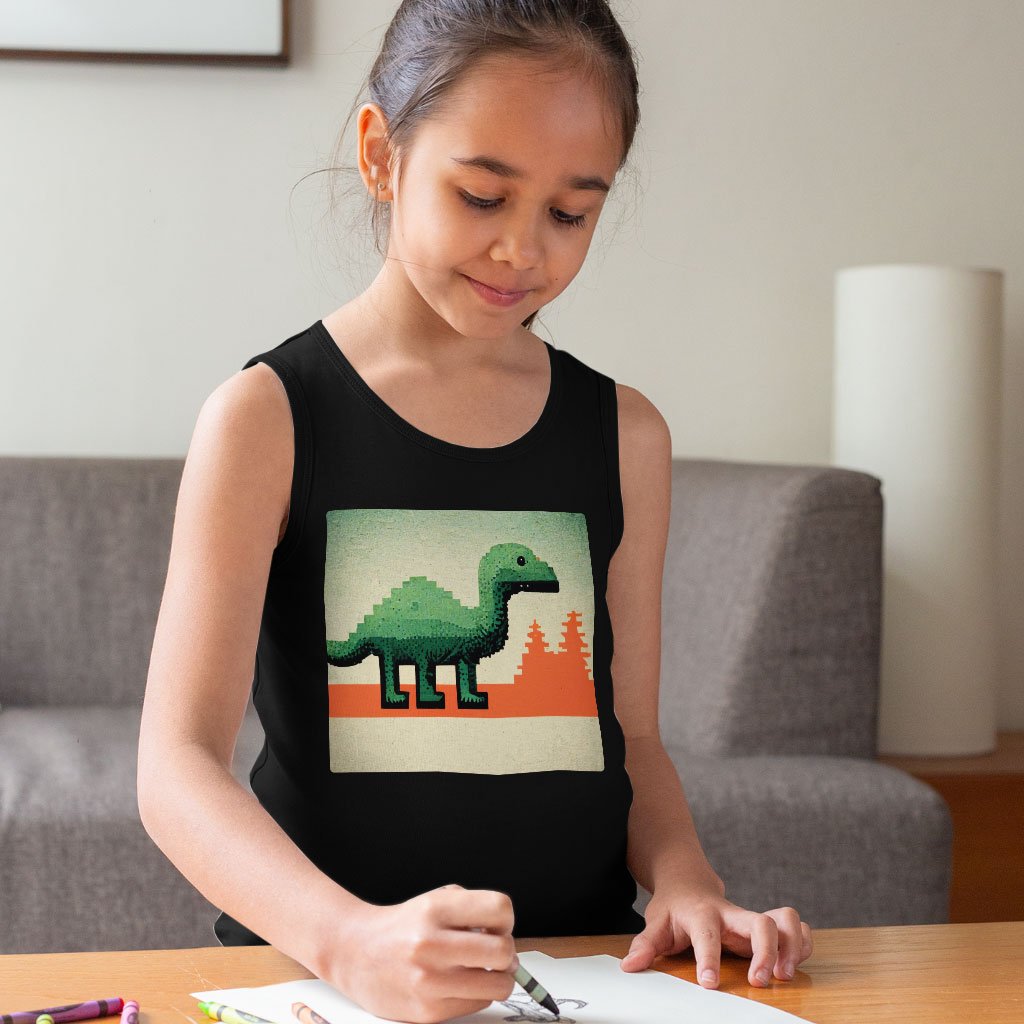Dino Kids’ Jersey Tank – Pixel Sleeveless T-Shirt – Graphic Kids’ Tank Top