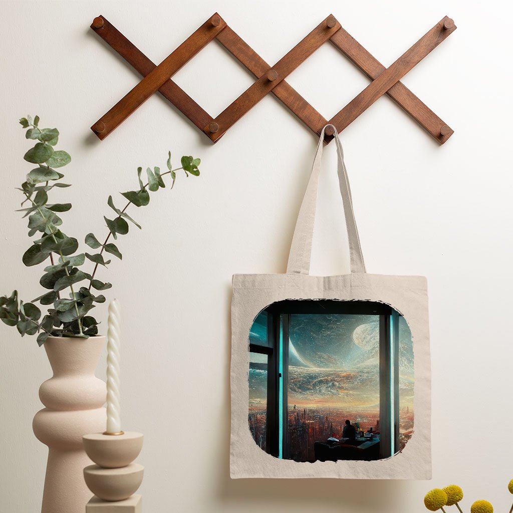 Futuristic City Art Small Tote Bag – Space City Shopping Bag | Shopamericaio