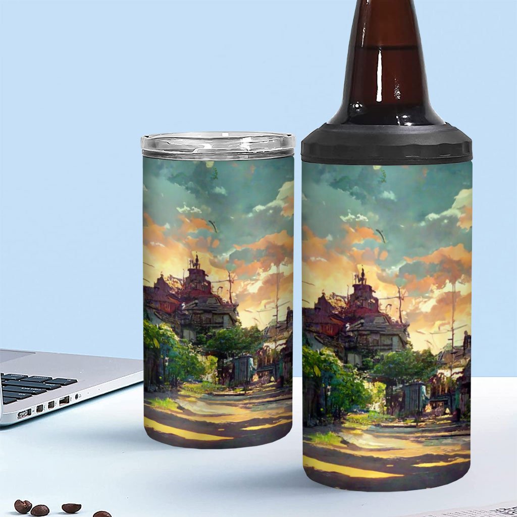 Cartoon City Concept Art Insulated Slim Can Cooler – Anime Can Cooler