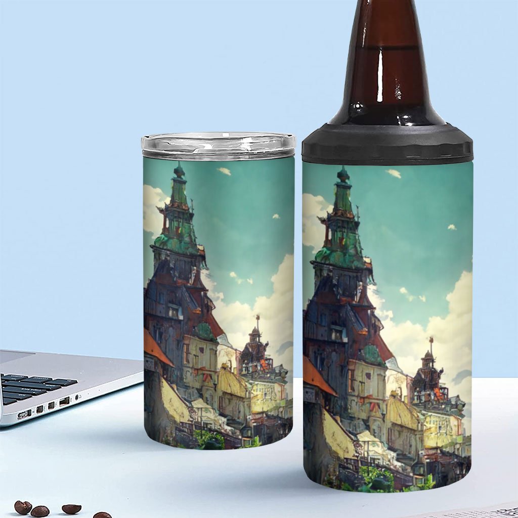 City Landscape Cartoon Art Insulated Slim Can Cooler | Shopamericaio