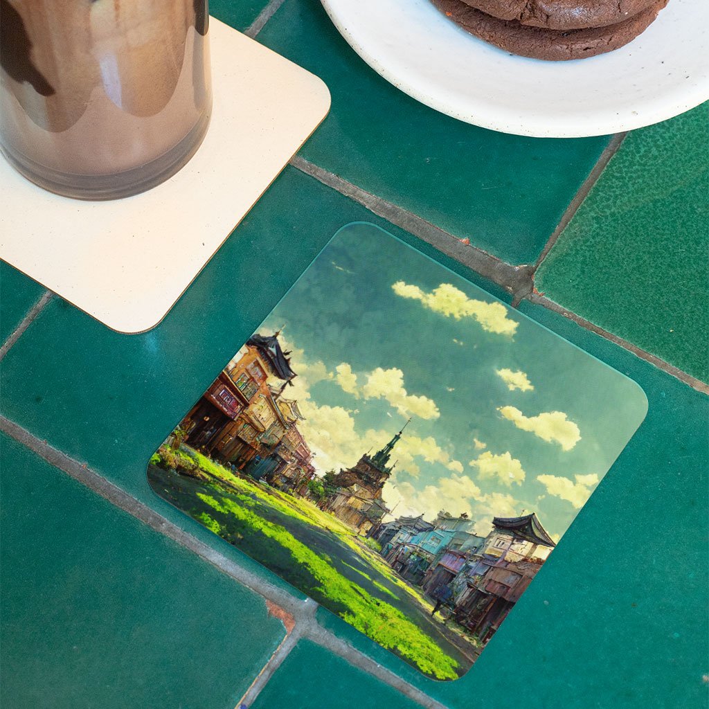 Anime City Background Art Square Coasters – Painting Coaster | Shopamericaio