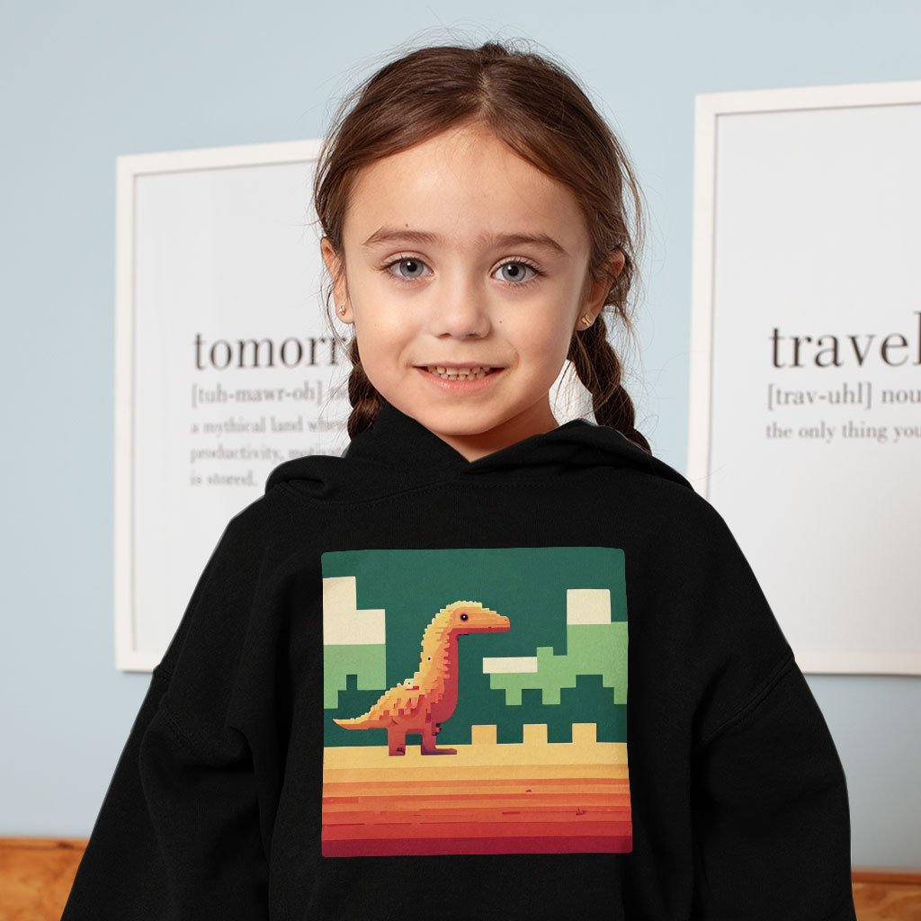 Cute Dino Pixel Toddler Hoodie – 8 Bit Toddler Hooded Sweatshirt | Shopamericaio