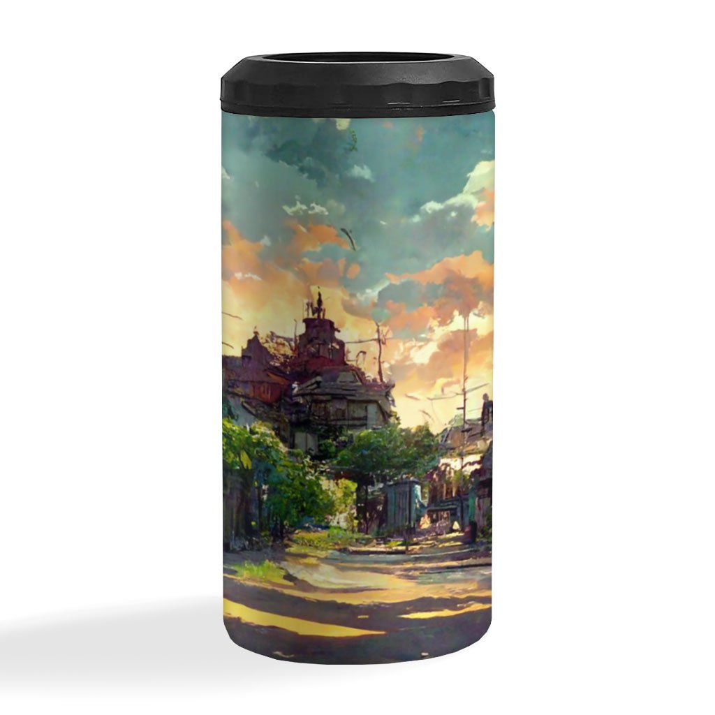 Cartoon City Concept Art Insulated Slim Can Cooler – Anime Can Cooler