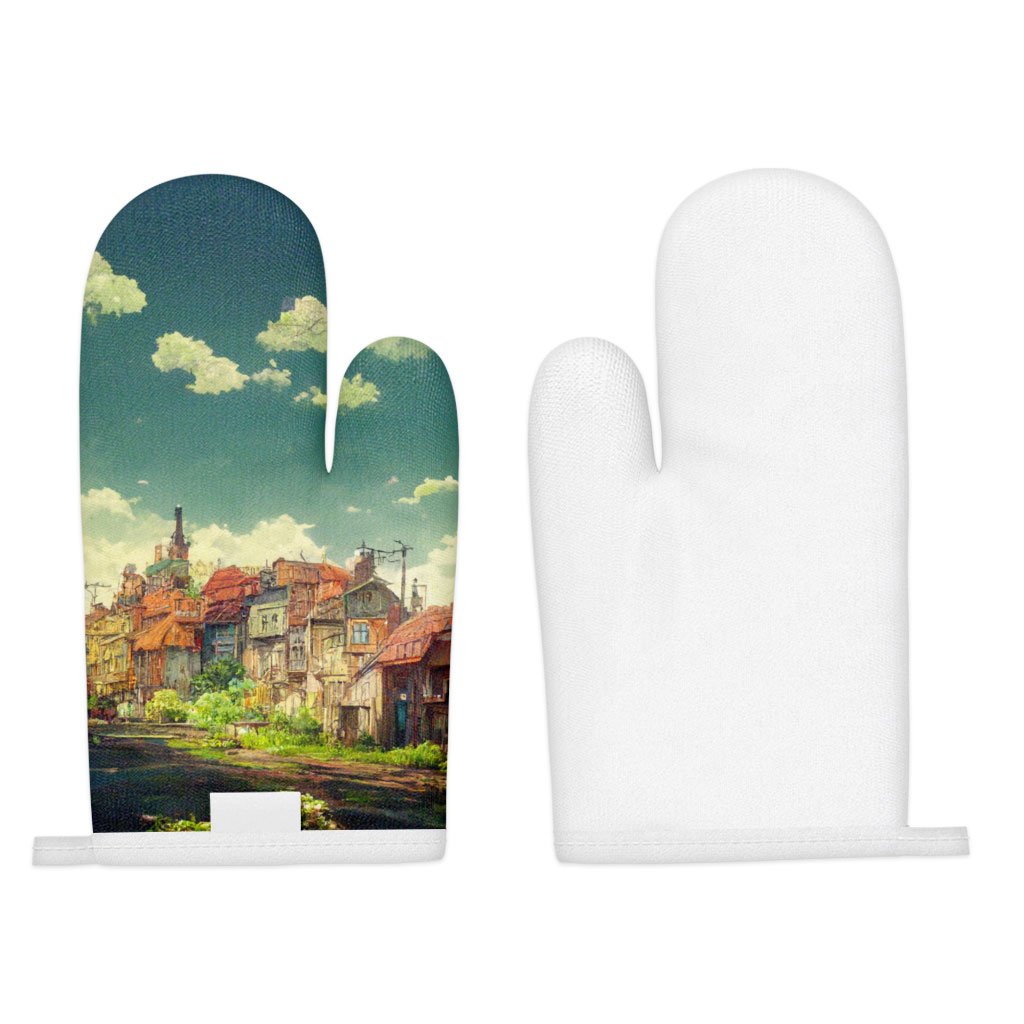 City Pop Anime Print Oven Mitt – Art Oven Glove – Printed Cooking Gloves