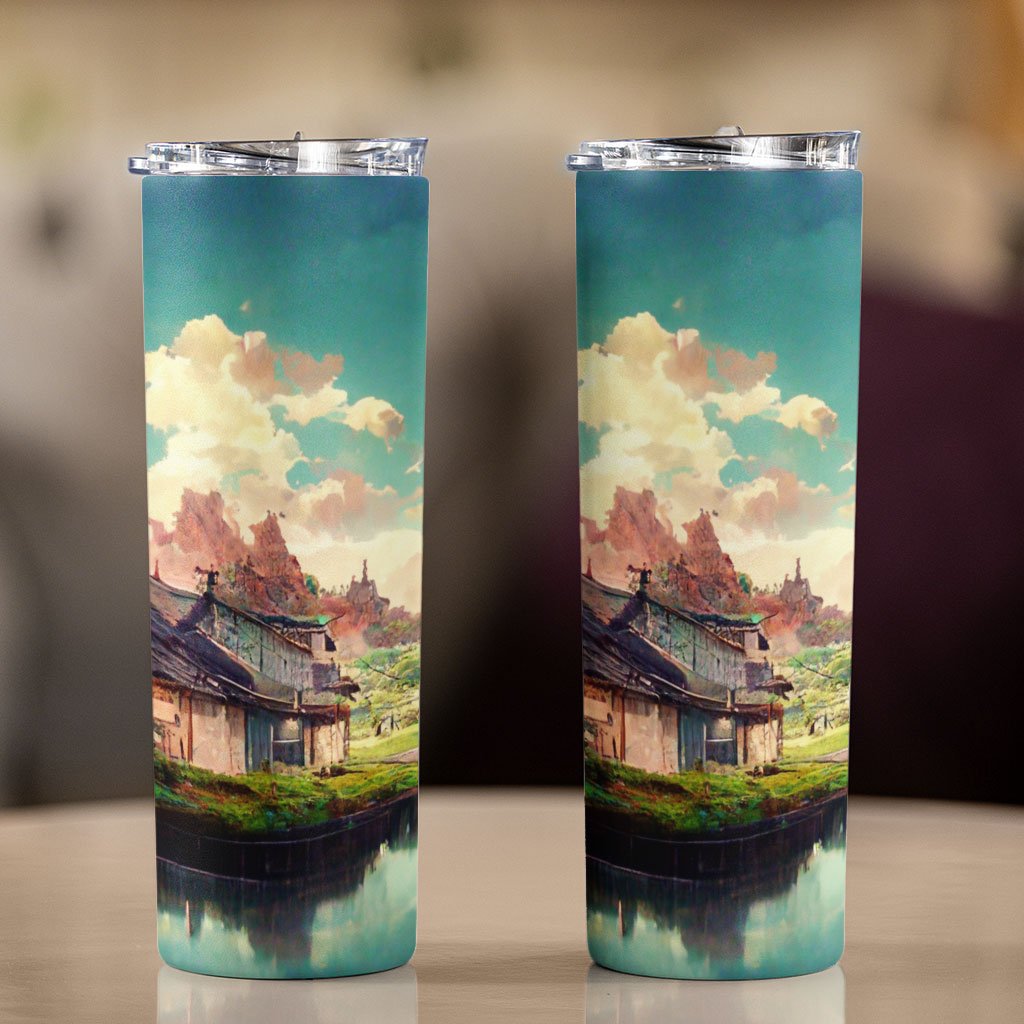 Anime City Concept Art 20oz Skinny Tumbler – Landscape Travel Mug