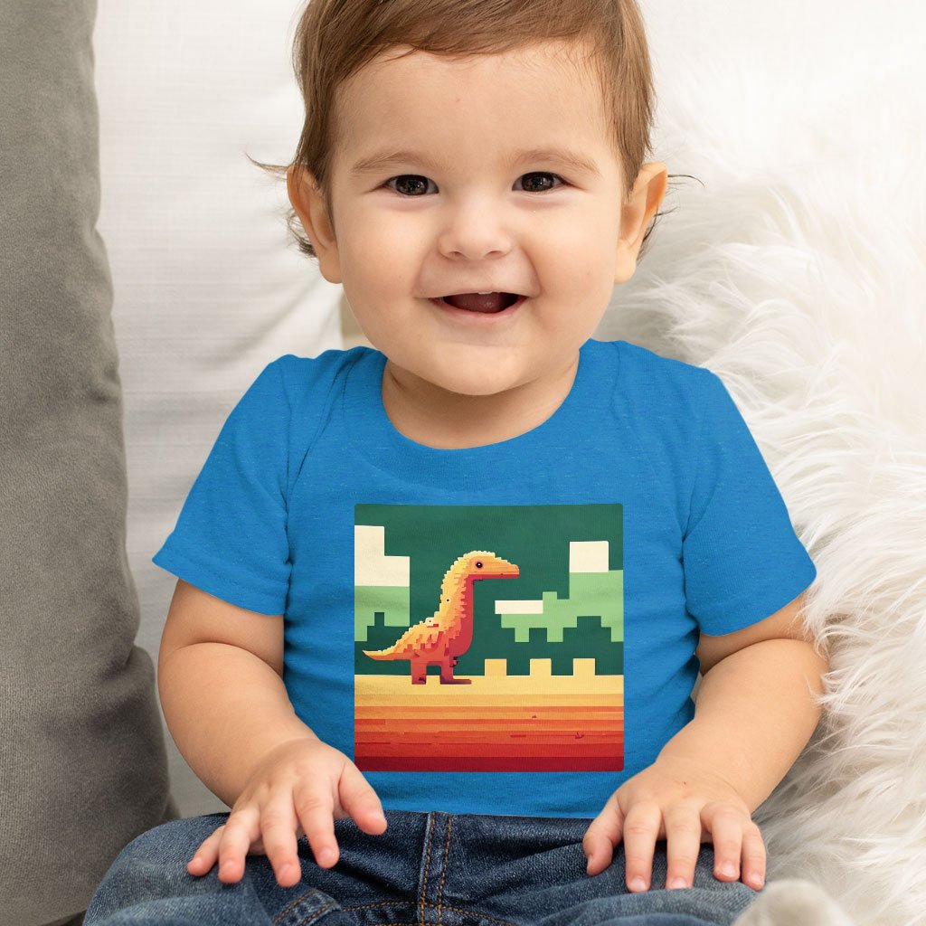 Cute Dino Pixel Baby Jersey T-Shirt – 8 Bit Baby T-Dinosaurs T | Shopamericaio