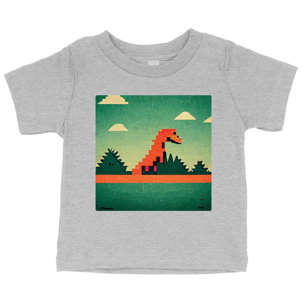 Dino Pixel Art Baby Jersey T-Shirt – Cute Dinosaur Baby T-8 Bit T