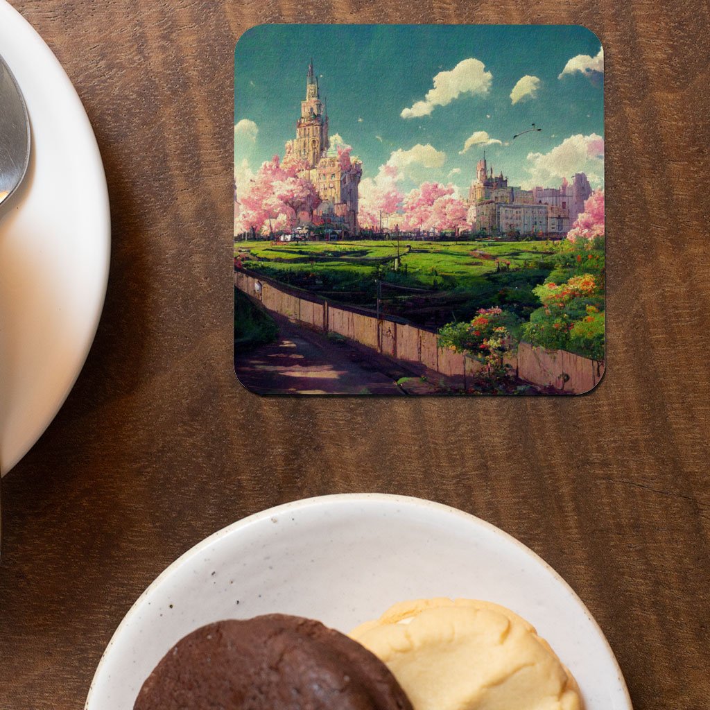 Anime City Scenery Art Square Coasters – Nature Coaster | Cartoon City Art Mug