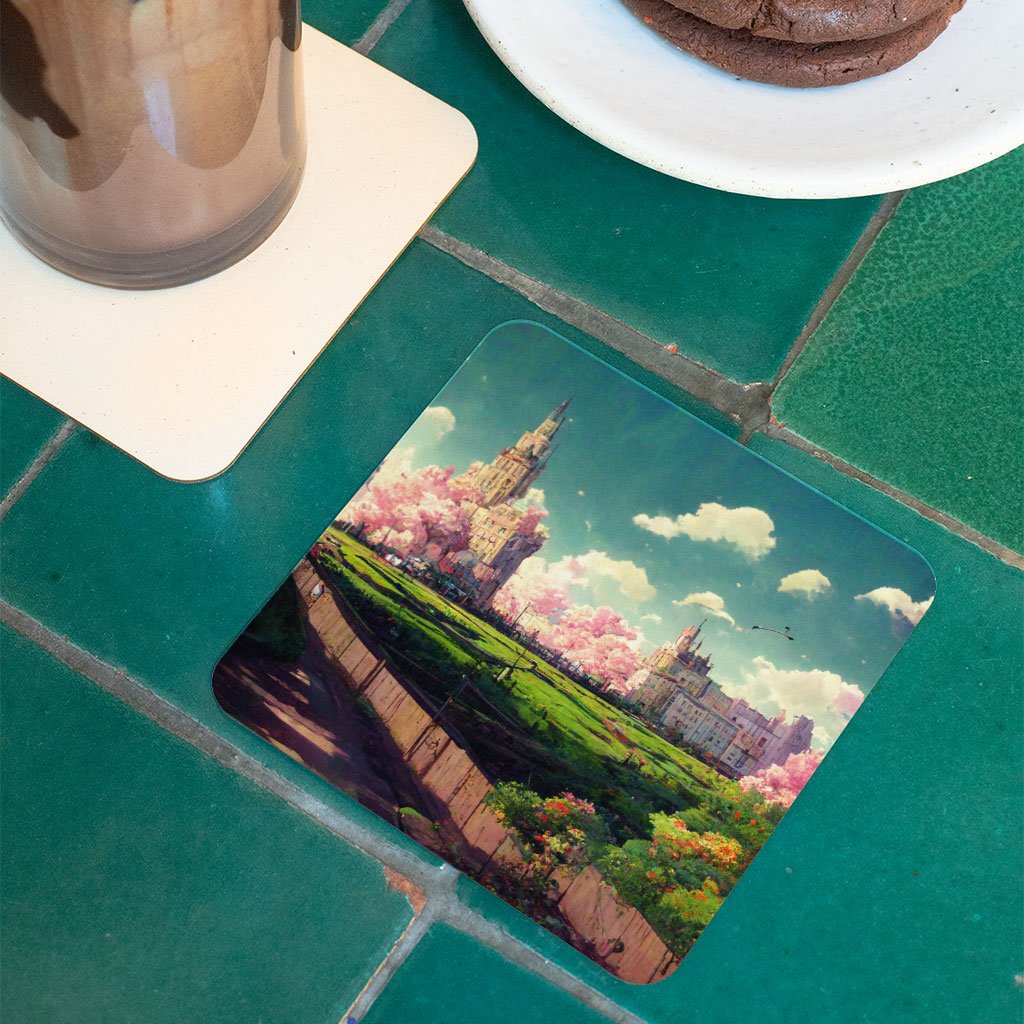 Anime City Scenery Art Square Coasters – Nature Coaster | Cartoon City Art Mug