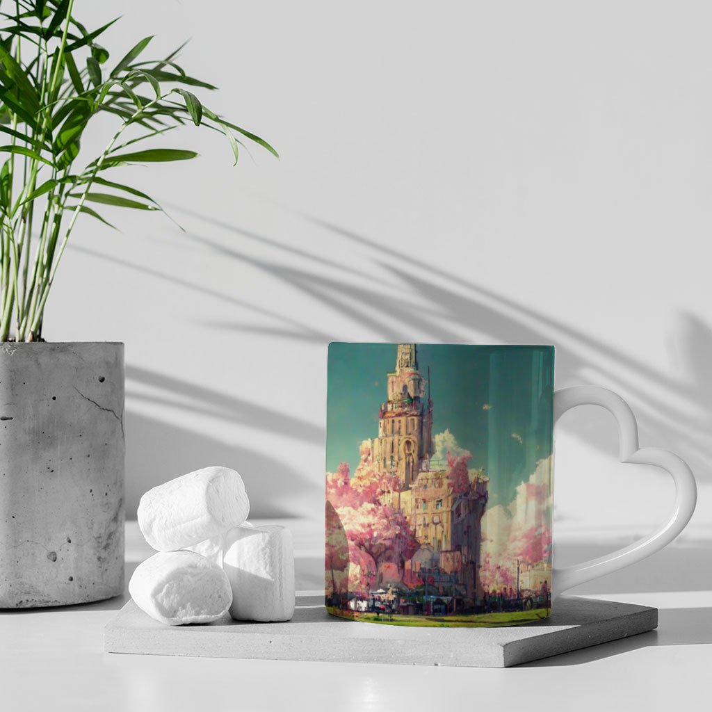 Anime City Scenery Art Mug with Heart Handle – Nature Mug | Shopamericaio