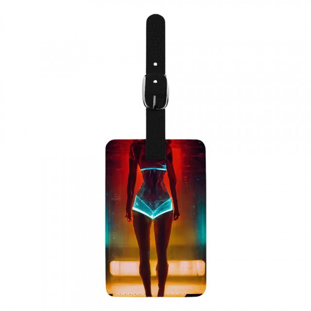 Fashion Model Woman In Neon Light Luggage – Futuristic Travel Bag – Neon Luggage