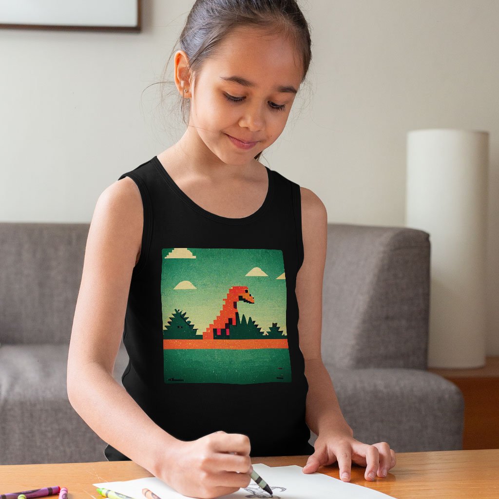 Dino Pixel Art Kids’ Jersey Tank – Cute Dinosaur Sleeveless T-Shirt