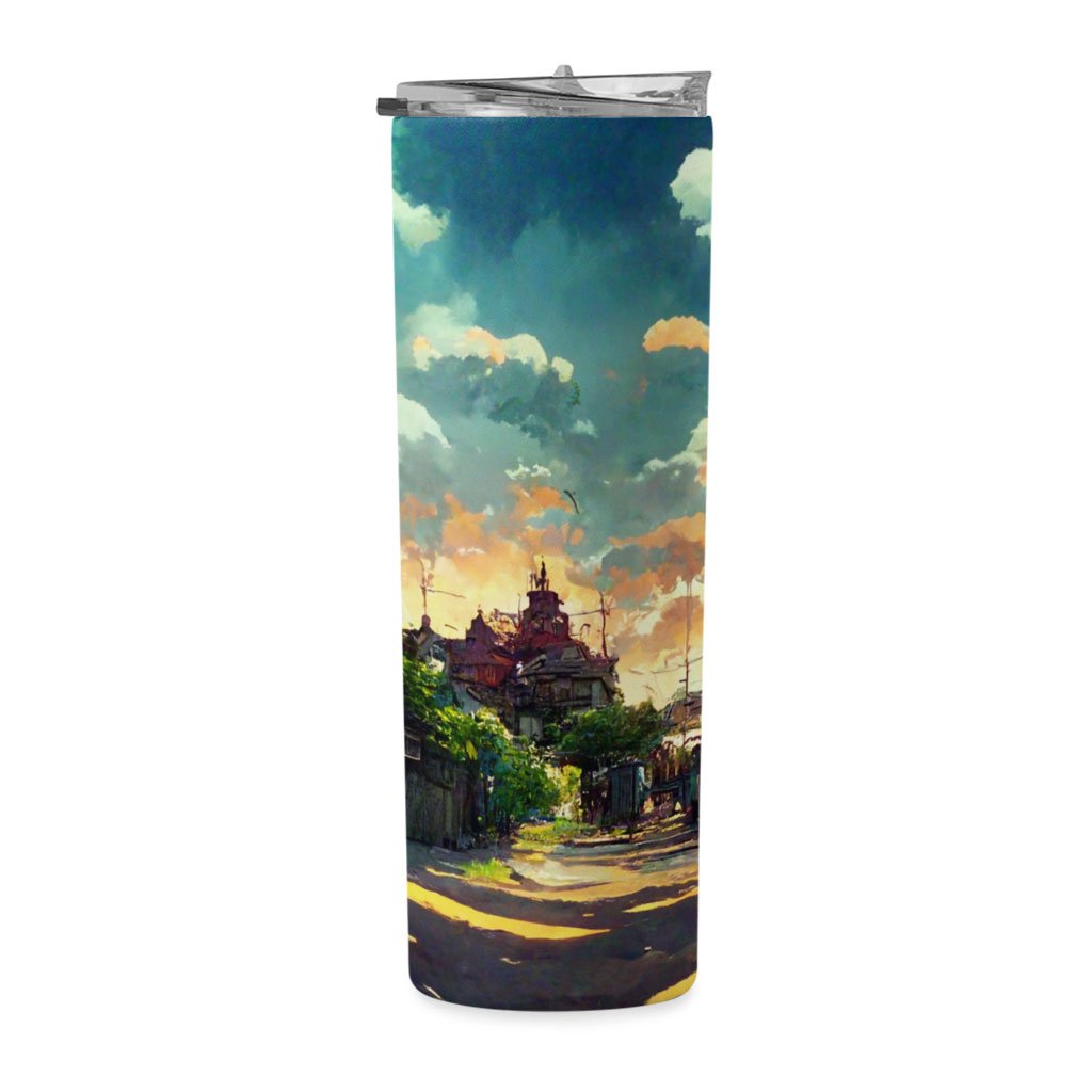 Cartoon City Concept Art 20oz Skinny Tumbler – Anime Travel Mug | Shopamericaio