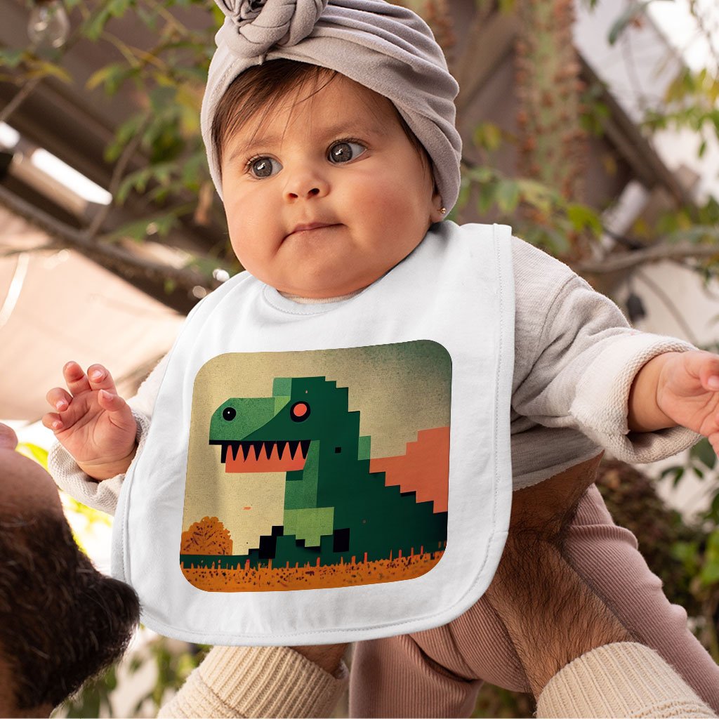 Dinosaurs Pixel Art Baby Bibs – Dino Baby Feeding Bibs – Graphic Bibs for Eating