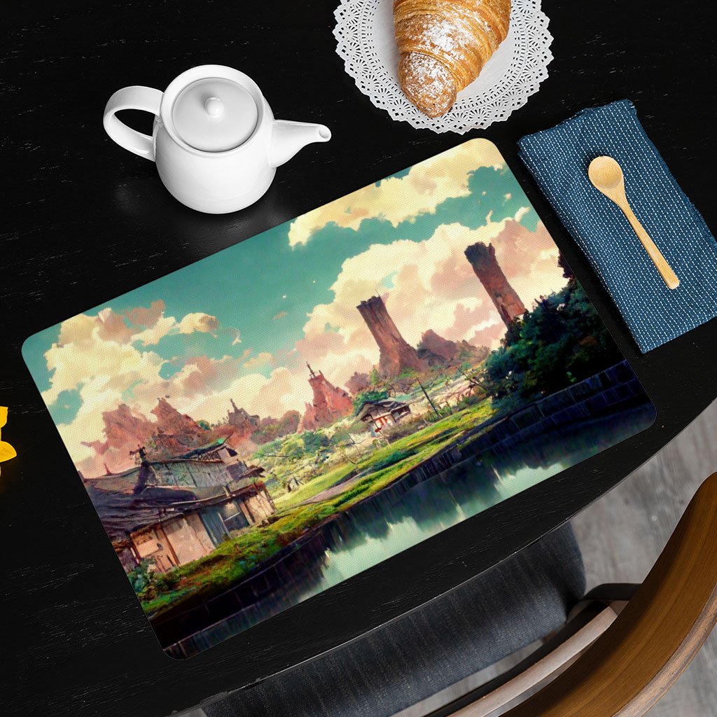 Anime City Concept Art Placemats 2 PCS – Landscape Placemats for Kitchen Table