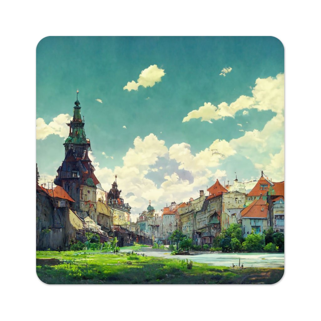 City Landscape Cartoon Art Square Coasters – Anime Coasters for Drinks