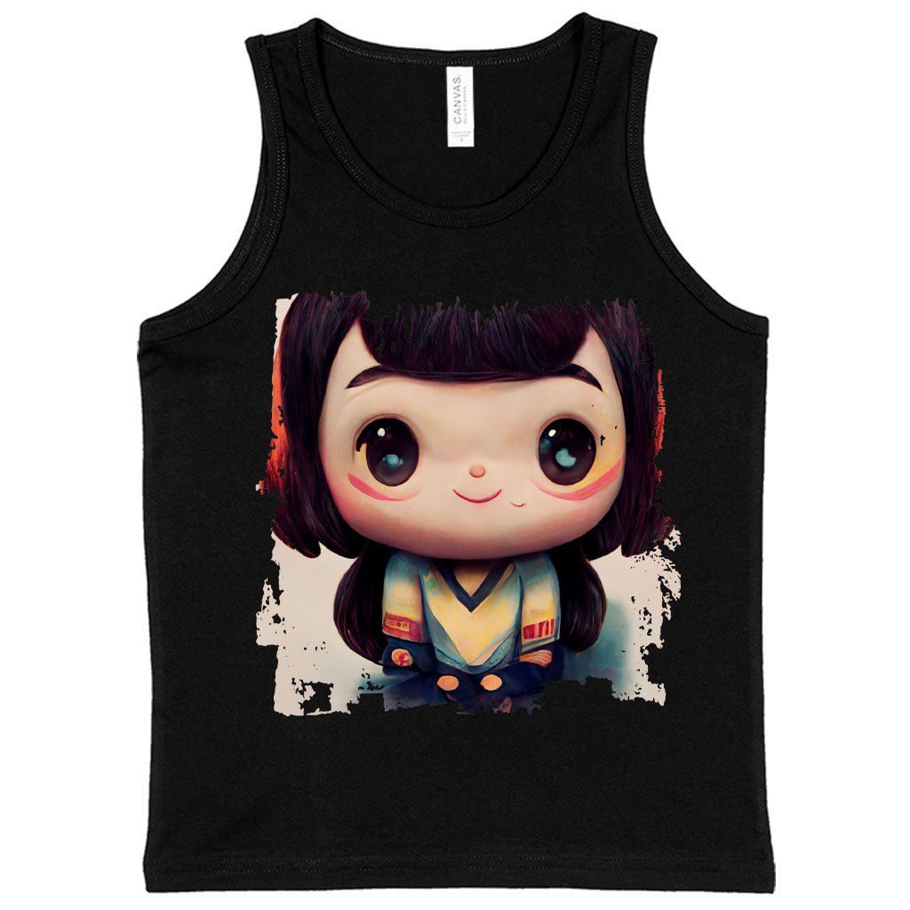Anime Girl Smiling Kids’ Jersey Tank – Anime Print Sleeveless T-Shirt