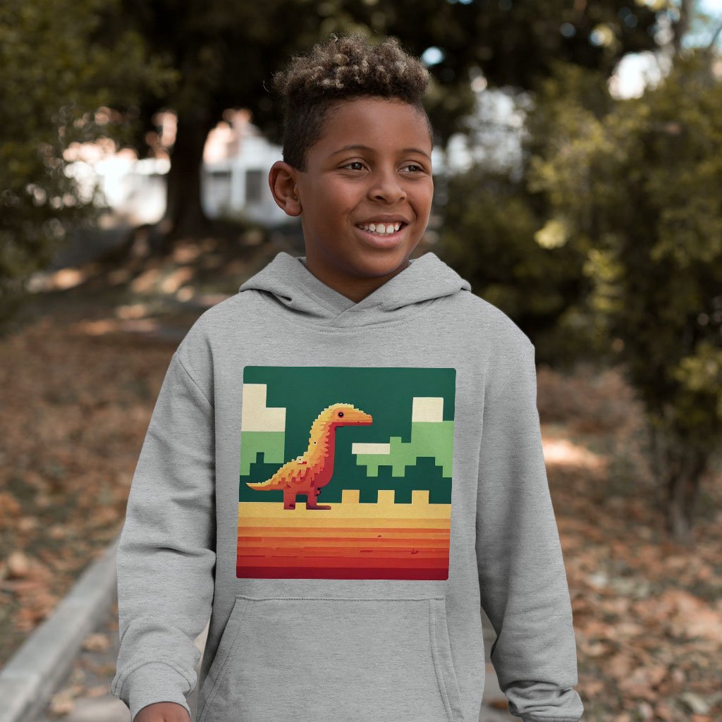 Cute Dino Pixel Kids’ Sponge Fleece Hoodie – 8 Bit Kids’ Hoodie | Shopamericaio
