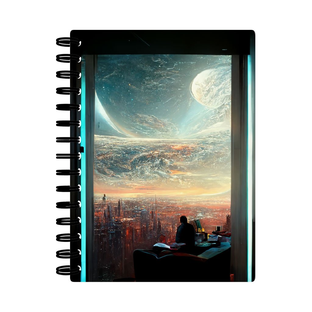 Futuristic City Art Spiral Notebook – Space City Notebook – Cityscape Notebook