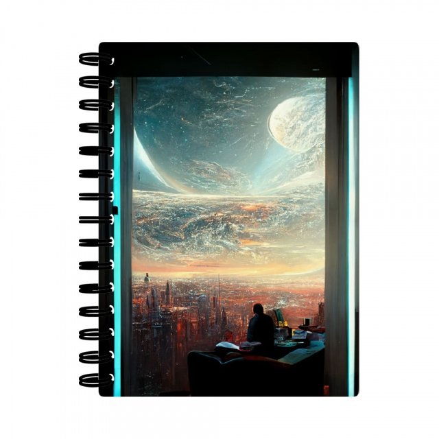 Futuristic City Art Spiral Notebook – Space City Notebook – Cityscape Notebook