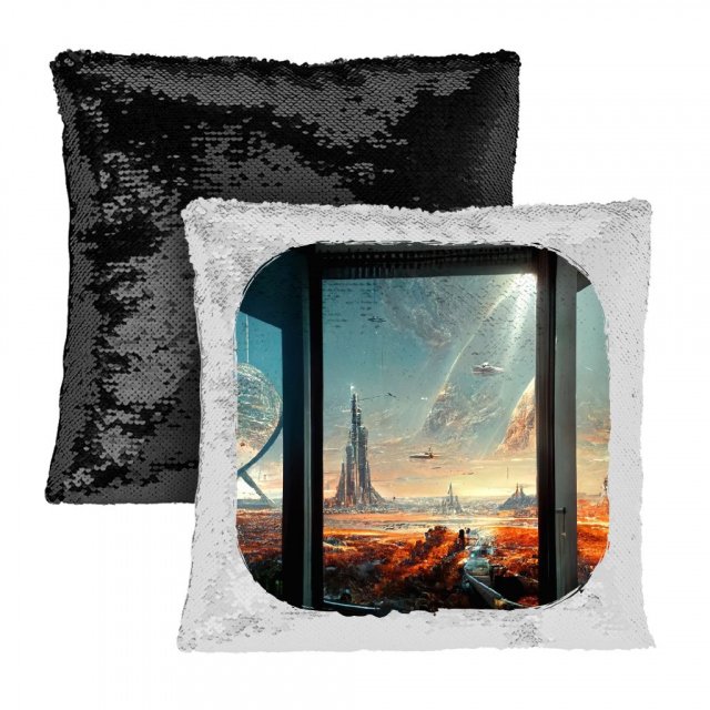 City Outer Space Concept Art Sequin Pillow Case – Cityscape Pillow Case