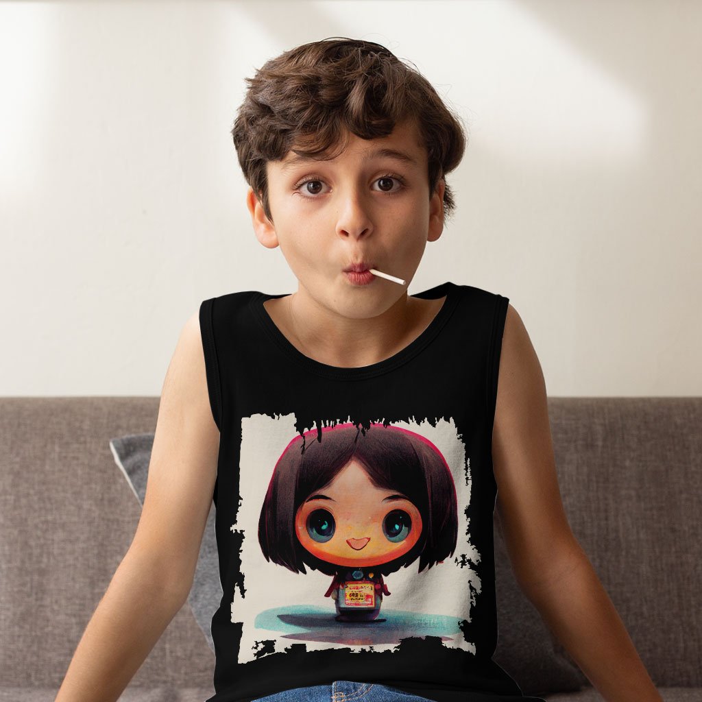 Japanese Young Cute Girl Kids’ Jersey Tank – Kawaii Sleeveless T-Shirt
