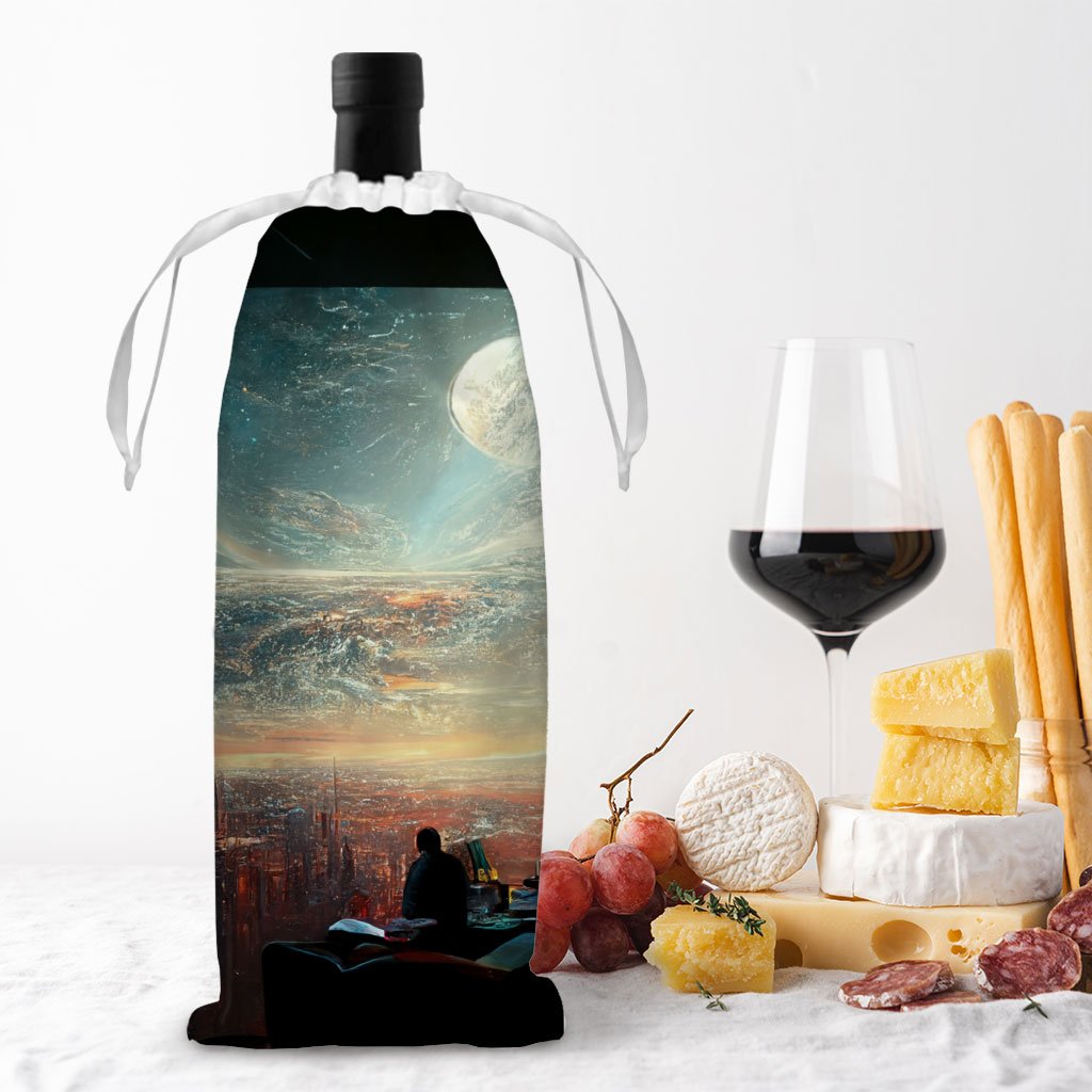 Futuristic City Art Wine Tote Bag | City Outer Space Concept Art Spiral Notebook