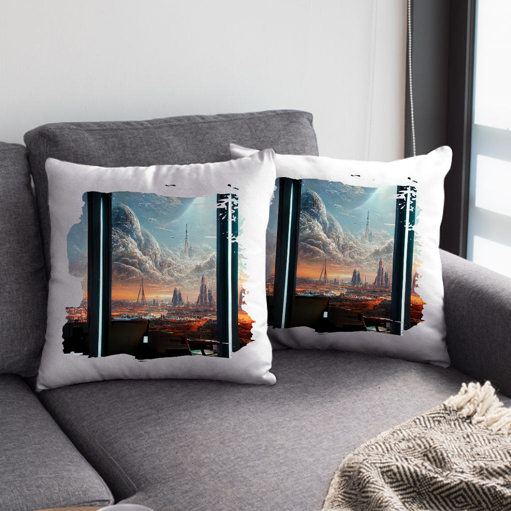 Space Station City Art Square Pillow Cases – Graphic Pillow Covers