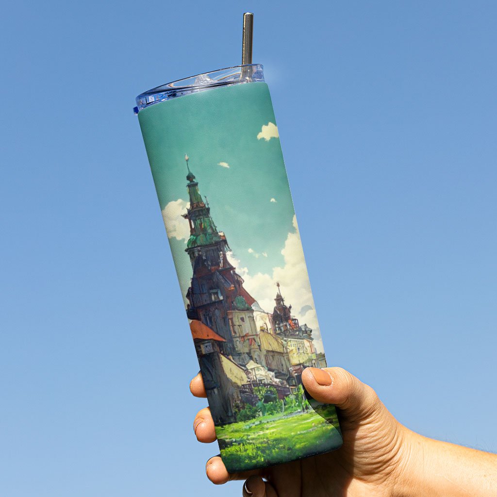 City Landscape Cartoon Art 20oz Skinny Tumbler – Cartoon Travel Mug