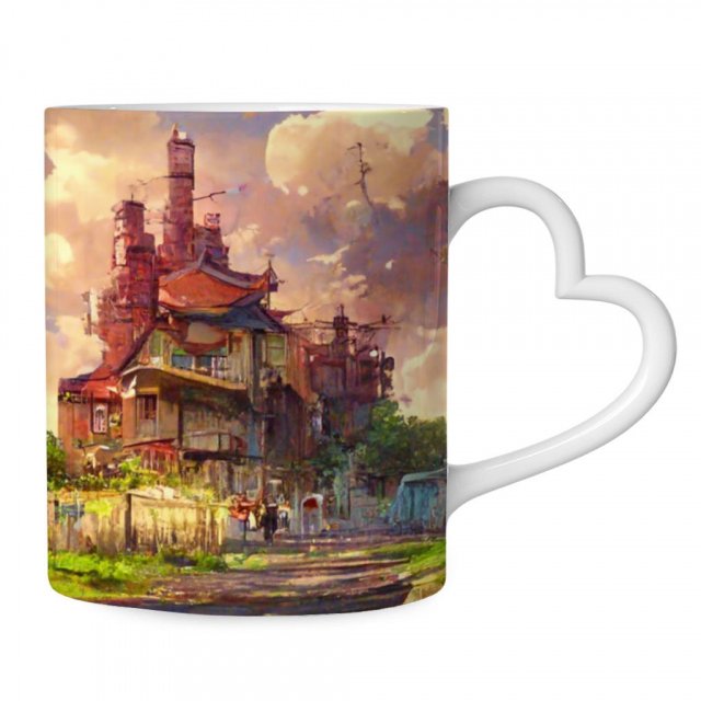 Anime City Skyline Art Mug with Heart Handle – Painting Mug | Shopamericaio