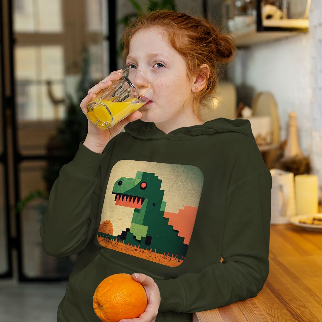 Dinosaurs Pixel Art Kids’ Sponge Fleece Hoodie – Dino Kids’ Hoodie
