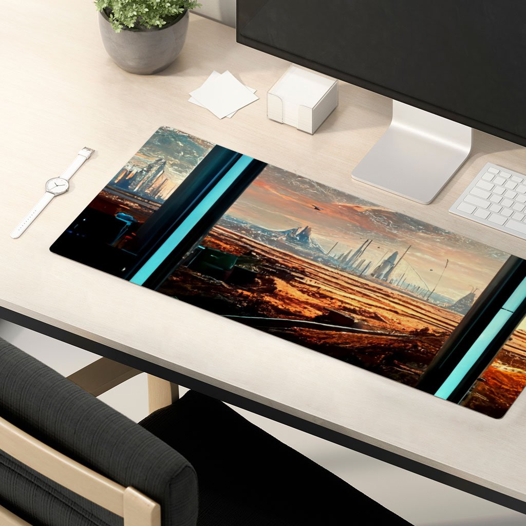 Futuristic City Night Art Desk Mat – Future World Desk Pad | Shopamericaio