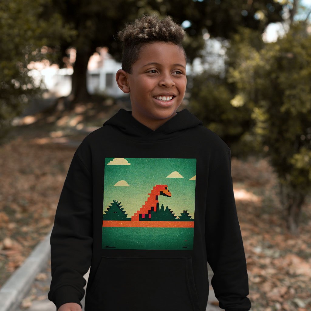 Dino Pixel Art Kids’ Sponge Fleece Hoodie – Cute Dinosaur Kids’ Hoodie