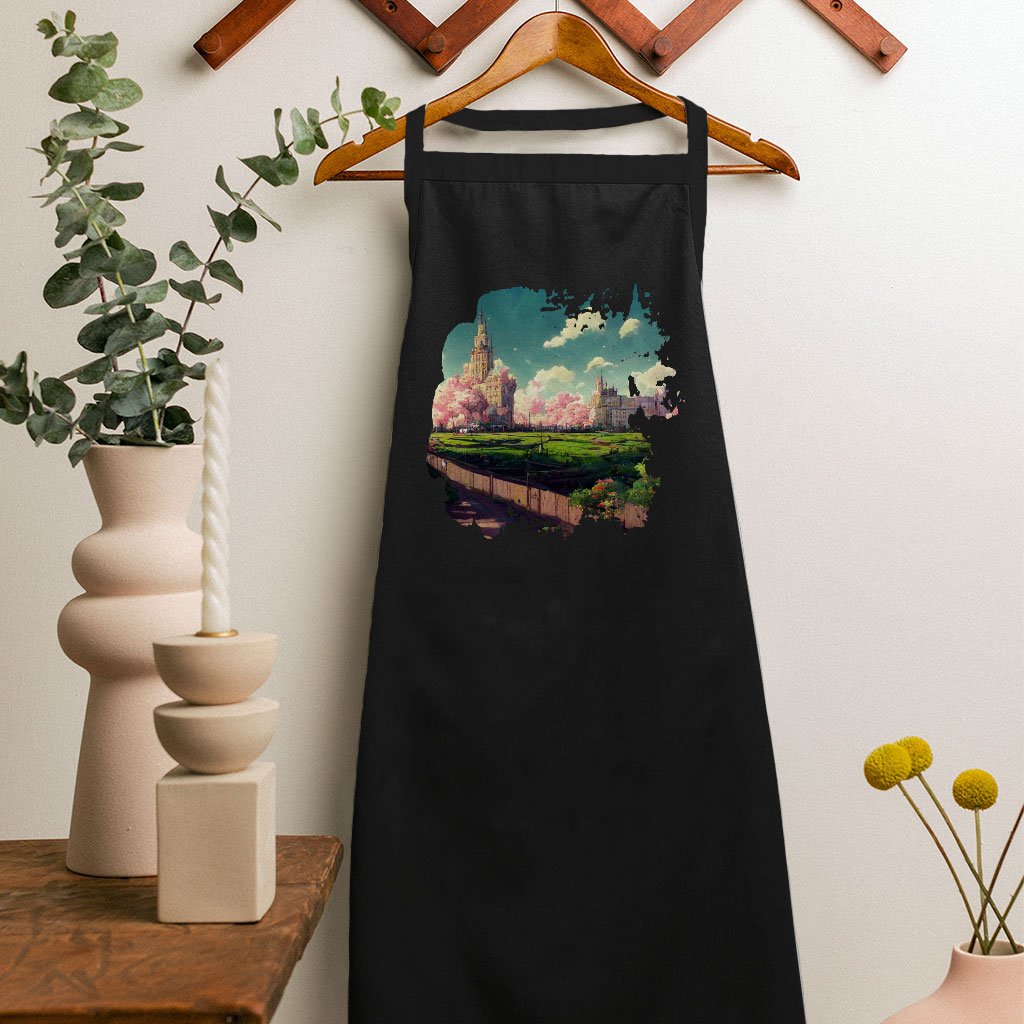 Anime City Scenery Art Apron - Nature Cooking Apron - Landscape Apron for Women