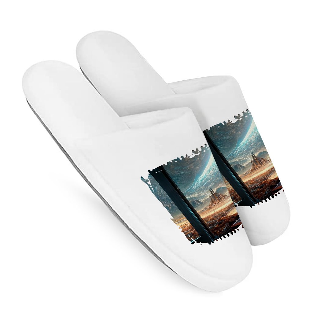 Space City Art Memory Foam Slippers – Future World Slippers – Cityscape Slippers