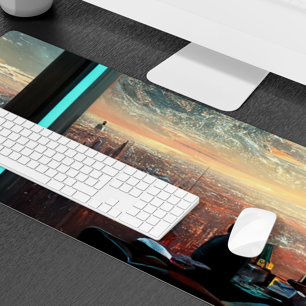 Futuristic City Art Desk Mat – Space City Desk Pad – Cityscape Laptop Desk Mat