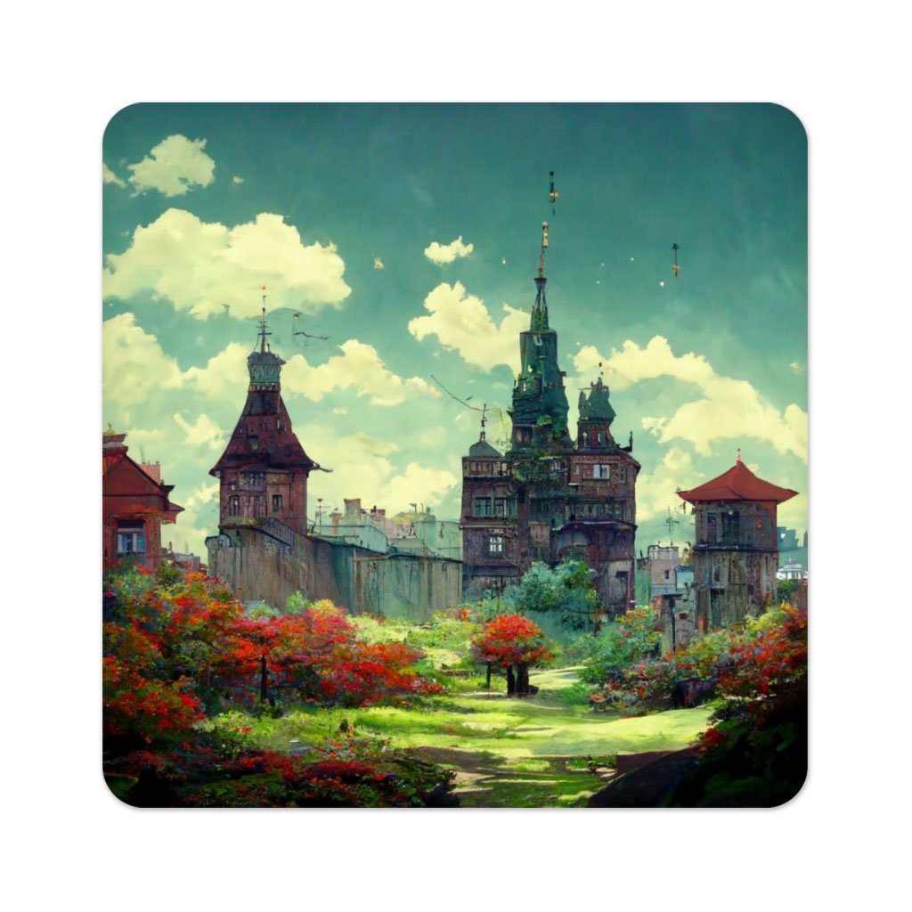 Cartoon City Art Square Coasters – Anime Coaster – Landscape Coasters for Drinks
