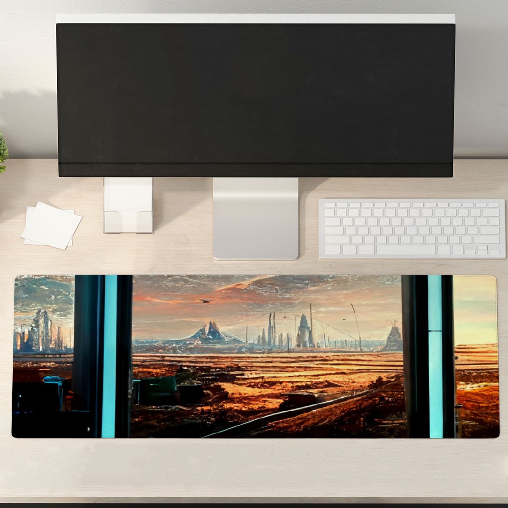 Futuristic City Night Art Desk Mat – Future World Desk Pad | Shopamericaio