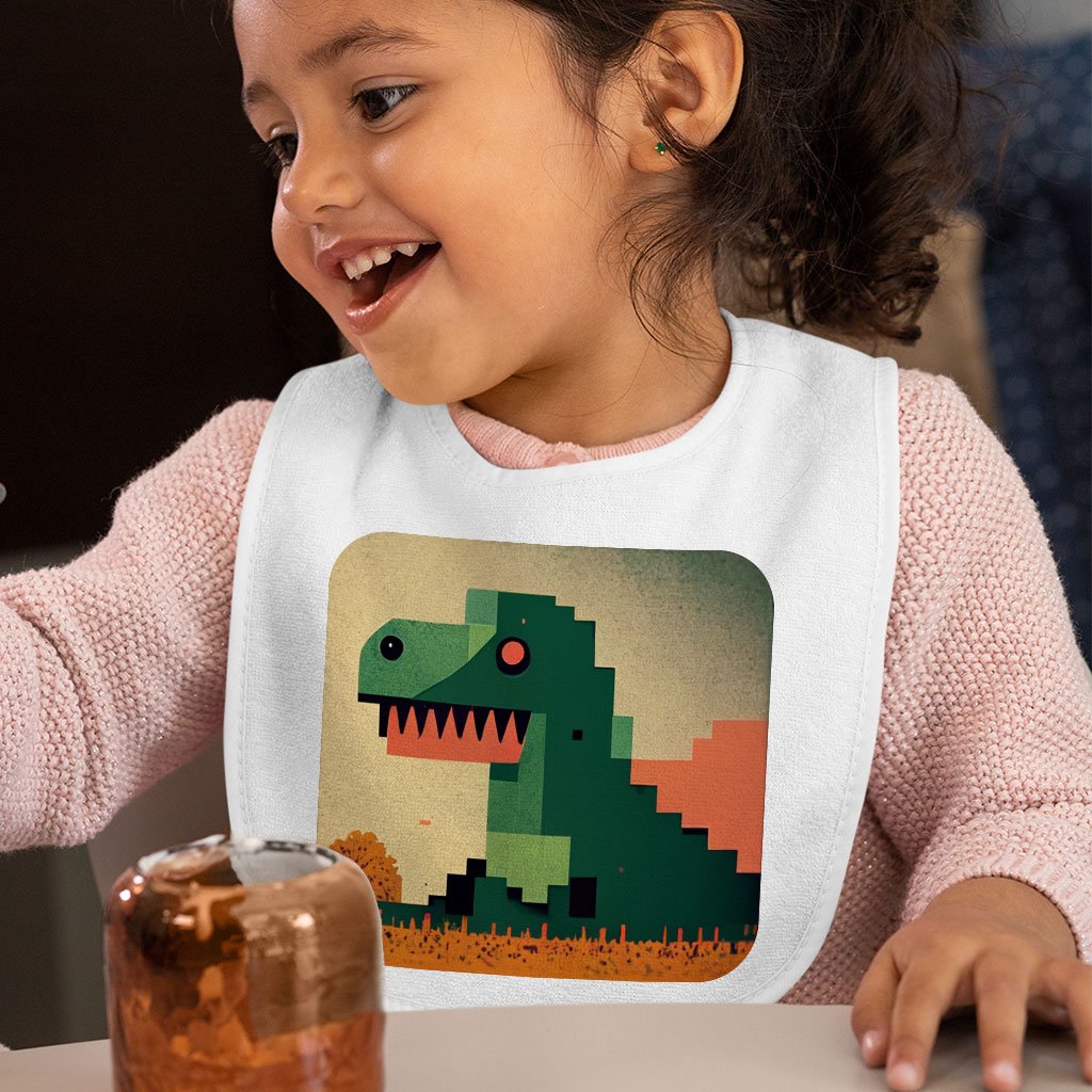 Dinosaurs Pixel Art Baby Bibs – Dino Baby Feeding Bibs – Graphic Bibs for Eating