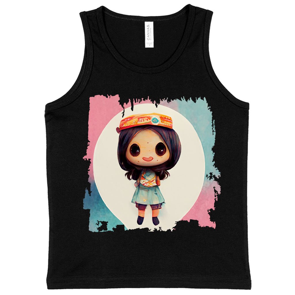 Kawaii Baby Girl Kids’ Jersey Tank – Anime Style Sleeveless T-Shirt