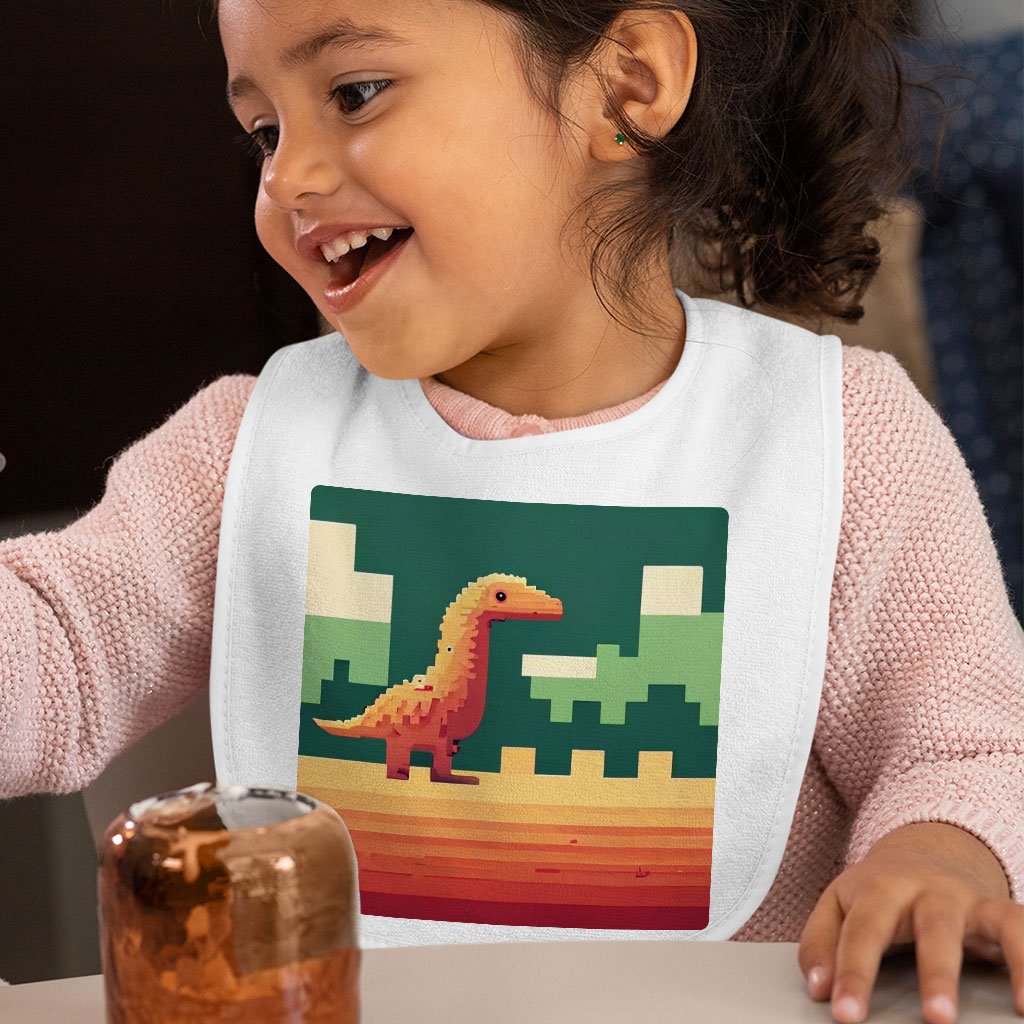 Cute Dino Pixel Baby Bibs – 8 Bit Baby Feeding Bibs – Dinosaurs Bibs for Eating