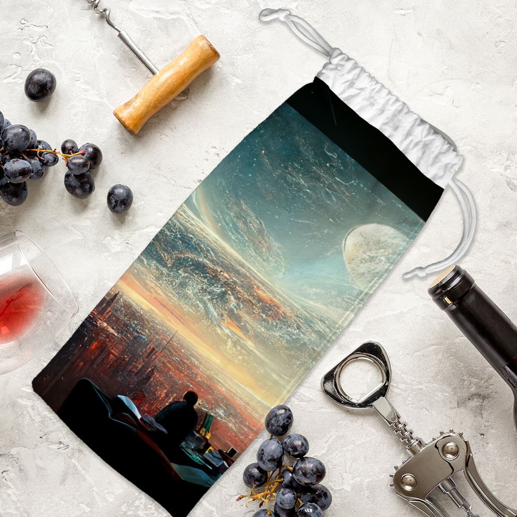 Futuristic City Art Wine Tote Bag | City Outer Space Concept Art Spiral Notebook