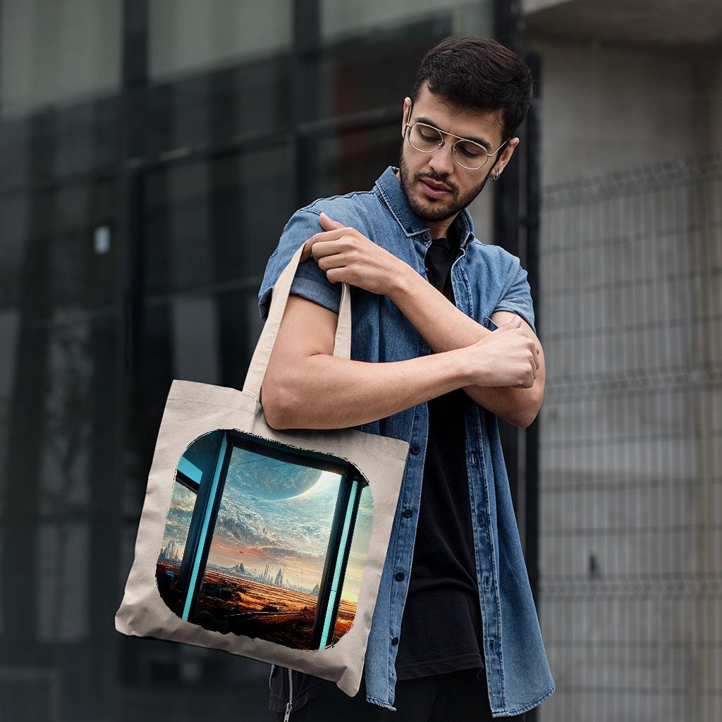 Futuristic City Night Art Small Tote Bag – Future World Shopping Bag
