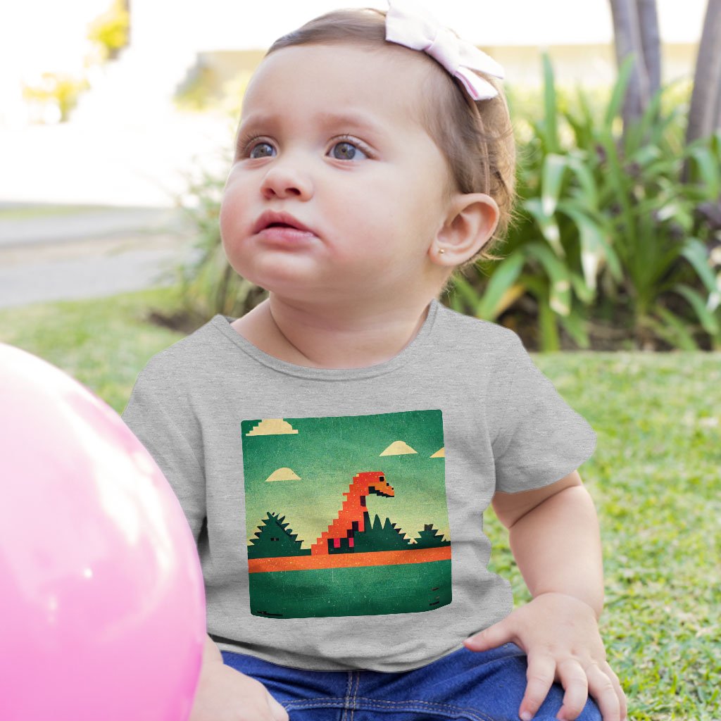 Dino Pixel Art Baby Jersey T-Shirt – Cute Dinosaur Baby T-8 Bit T