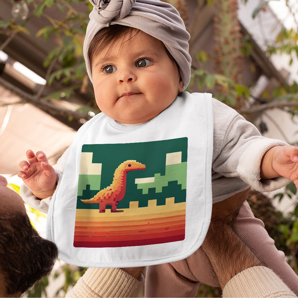 Cute Dino Pixel Baby Bibs – 8 Bit Baby Feeding Bibs – Dinosaurs Bibs for Eating