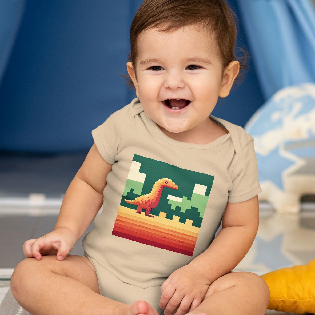Cute Dino Pixel Baby Jersey Onesie – 8 Bit Baby Onesie | Shopamericaio
