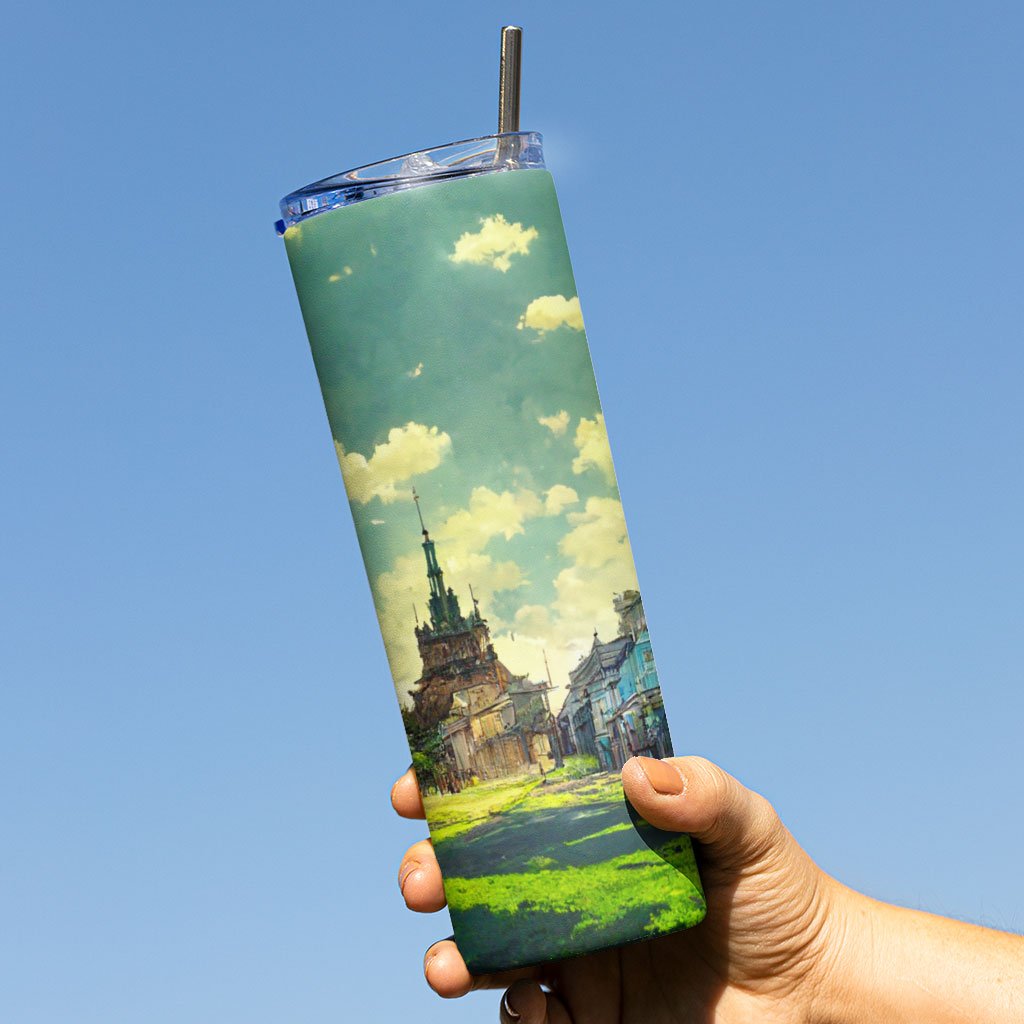 Anime City Background Art 20oz Skinny Tumbler – Painting Travel Mug
