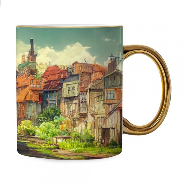 City Pop Anime Print Mug – Art Gold Rim and Handle Mug | Cute Girl Mug