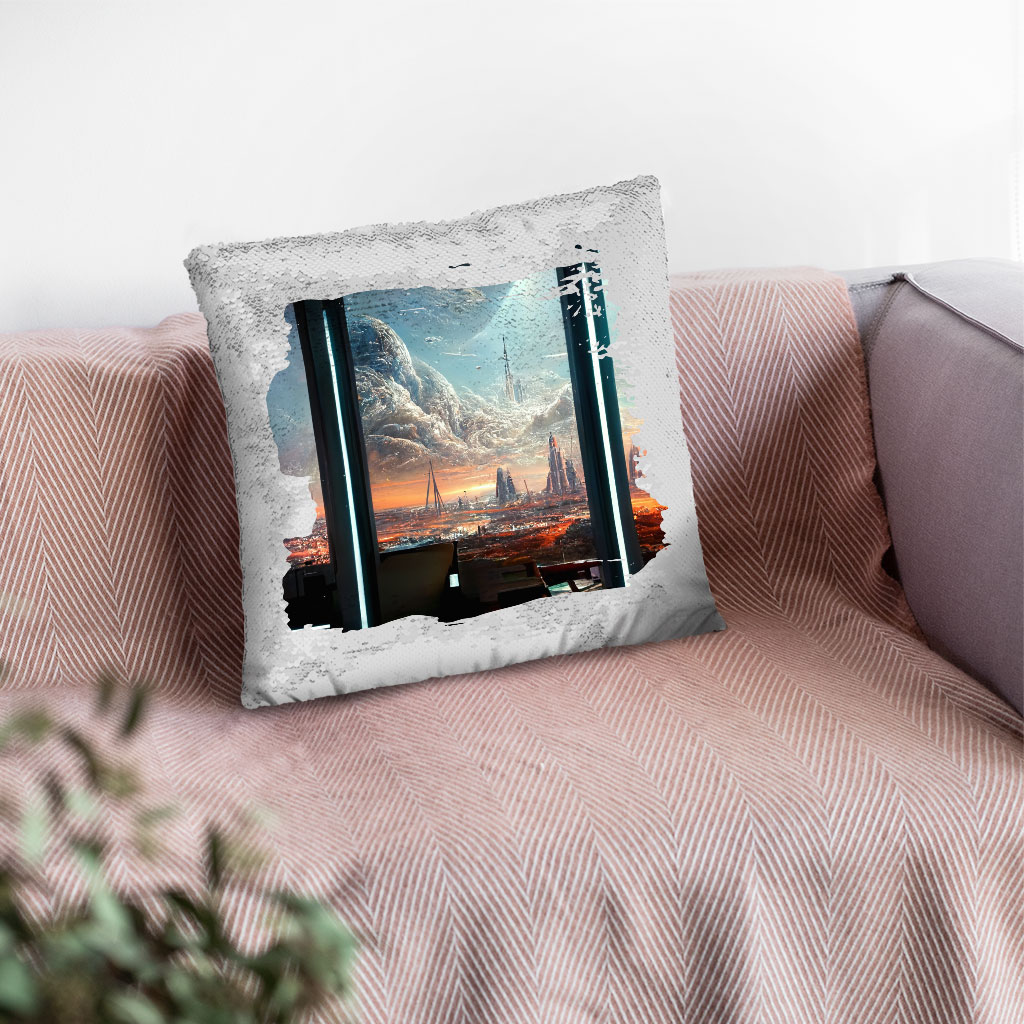 Space Station City Art Sequin Pillow Case – Graphic Pillow Case | Shopamericaio
